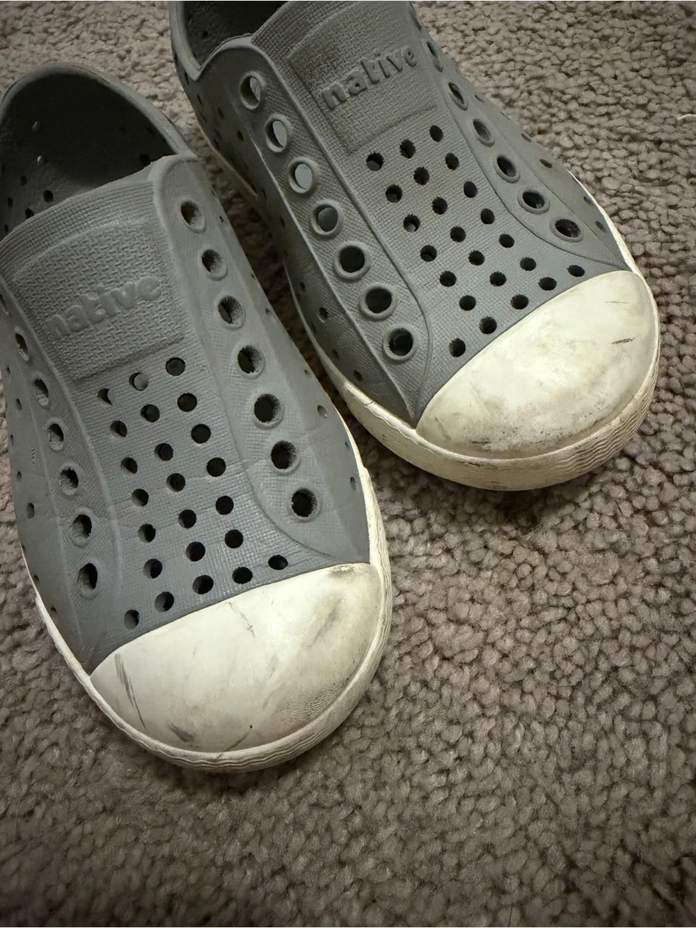 Native Kids Light Gray Slip-On Water Shoes with White Toe Cap